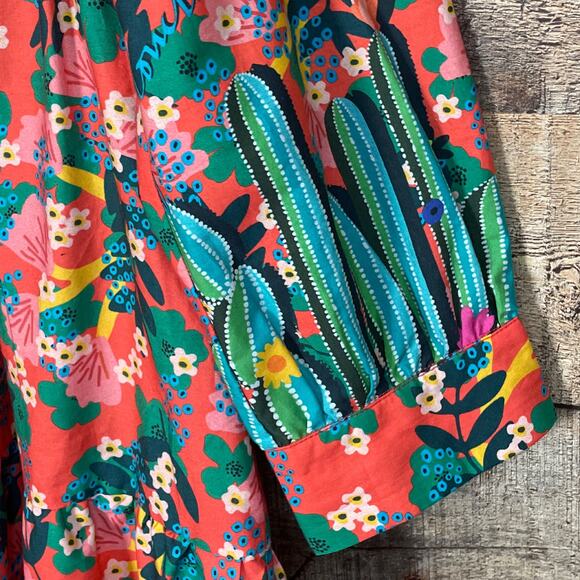 NEW Emily Lovelock Button Front Long Sleeve Dress Floral Cactus Size Large 8 10 - Picture 5 of 11